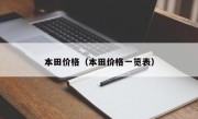 本田价格（本田价格一览表）